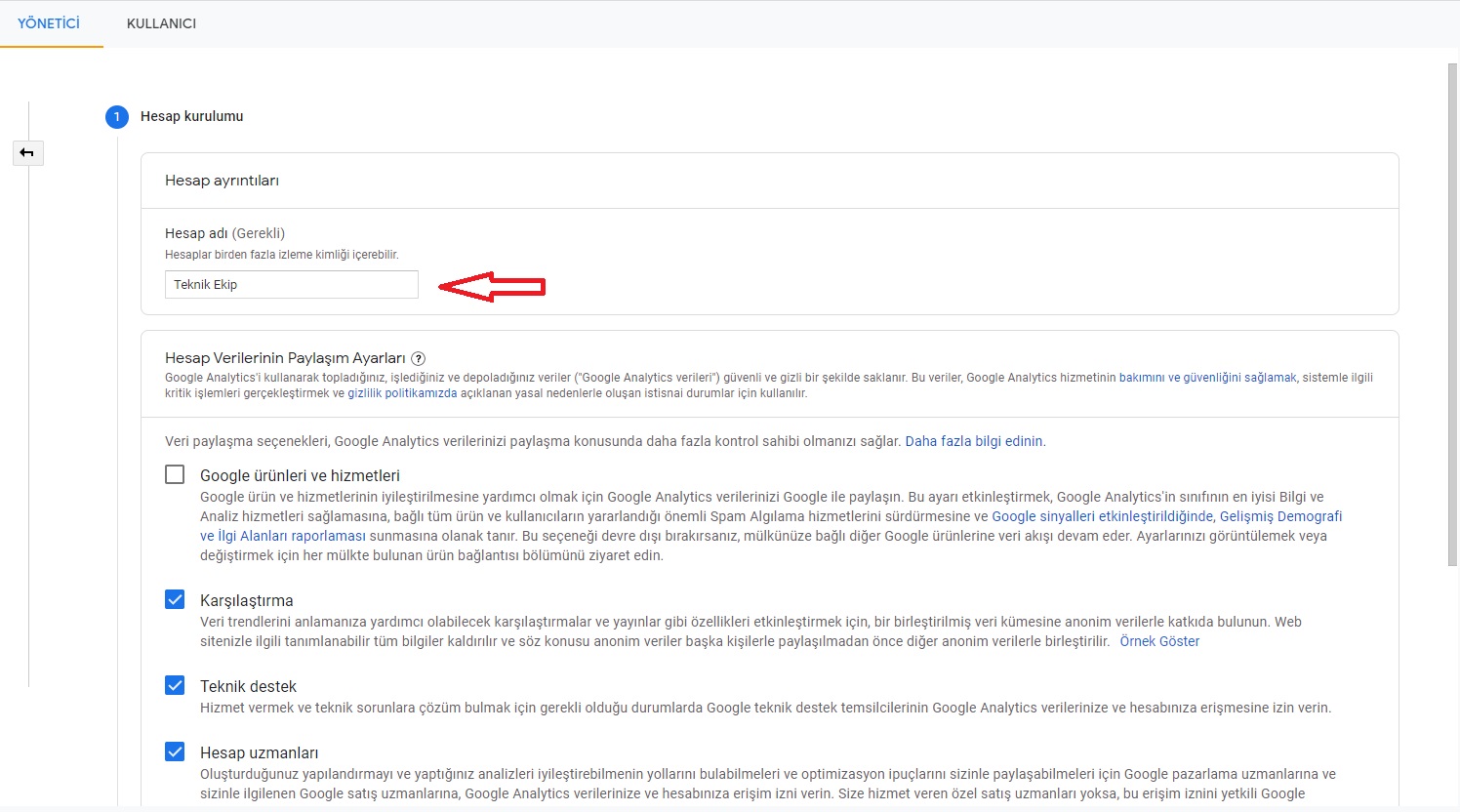 Analytics hesap oluşturma